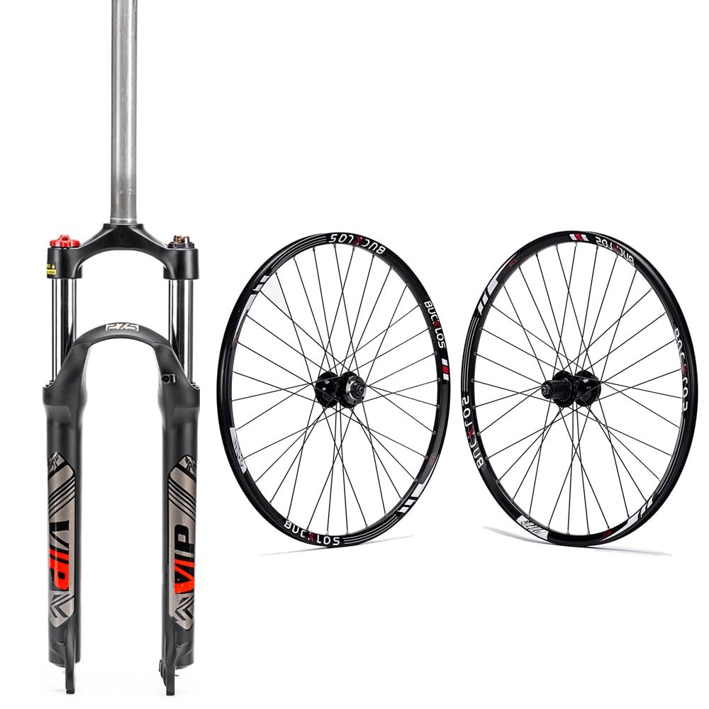 BUCKLOS 27.5inch MTB Suspension Fork, Mountain Bike Wheelset, Aluminum Alloy Rim 32H Disc Brake MTB Wheelset.