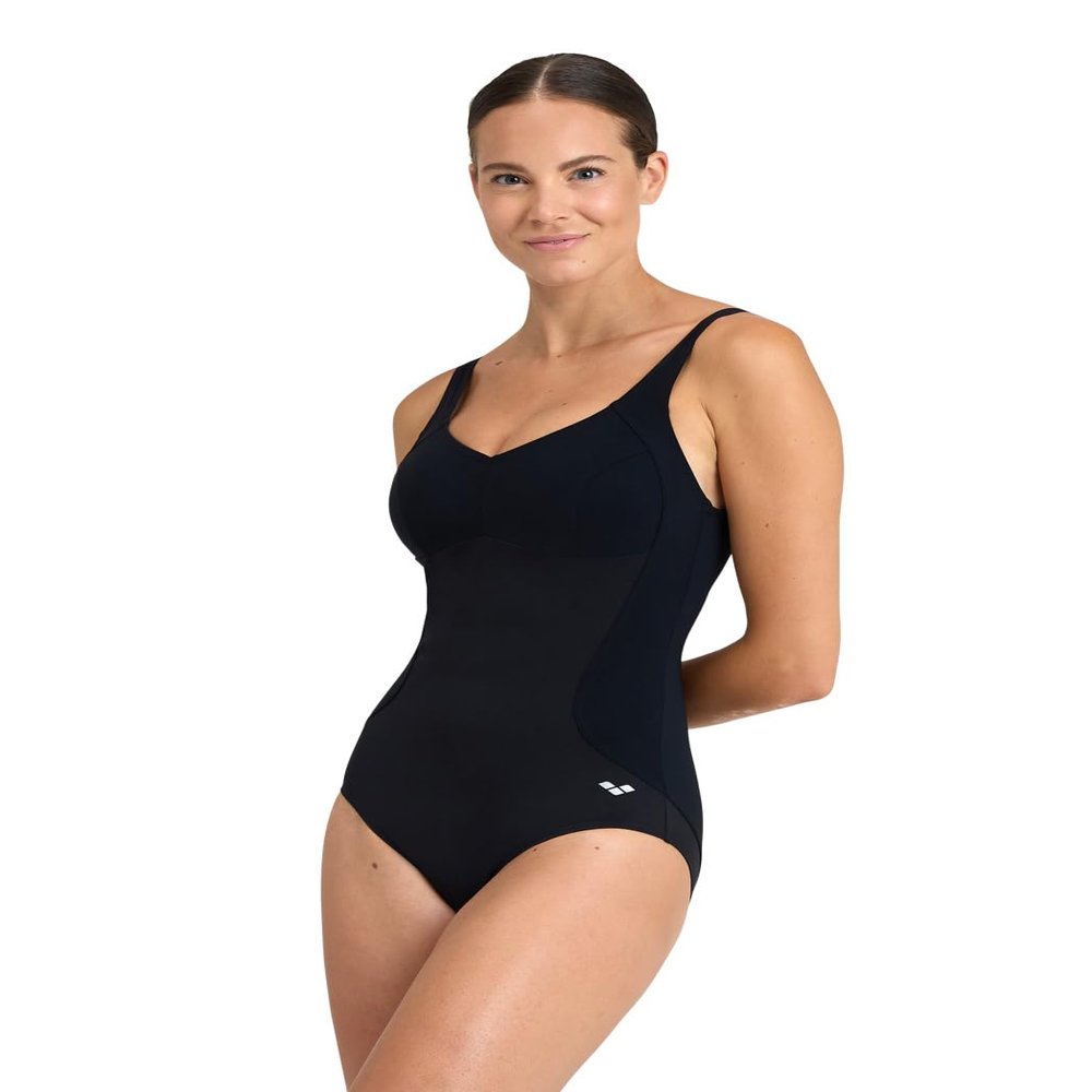 ARENA Bodylift Women's Manuela B-Cup One Piece Shaping Swimsuit U Back Tummy Control Sculpt Fit Technology Bathing Suit, Black, US Size 32