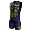 Sparx Men`s Triathlon Suit Trisuit Race Skinsuit Cycling Speed Suit Italian Fabric Swimskin (Green Cubes, Large) view 1