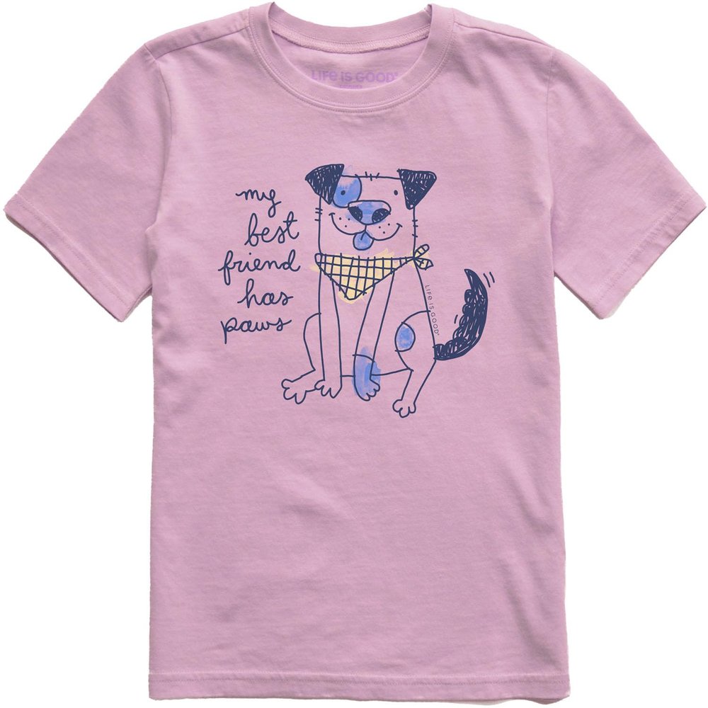 Life is Good Kids Crusher T My Best Friend Has Paws on Violet Purple - Size Large