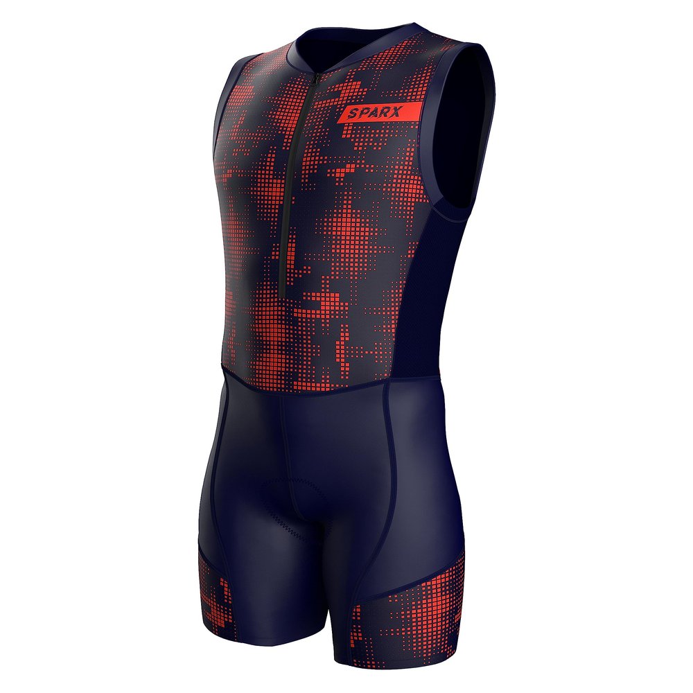 Sparx Men`s Triathlon Suit Trisuit Race Skinsuit Cycling Speed Suit Italian Fabric Swimskin (Orange Cubes, XL)