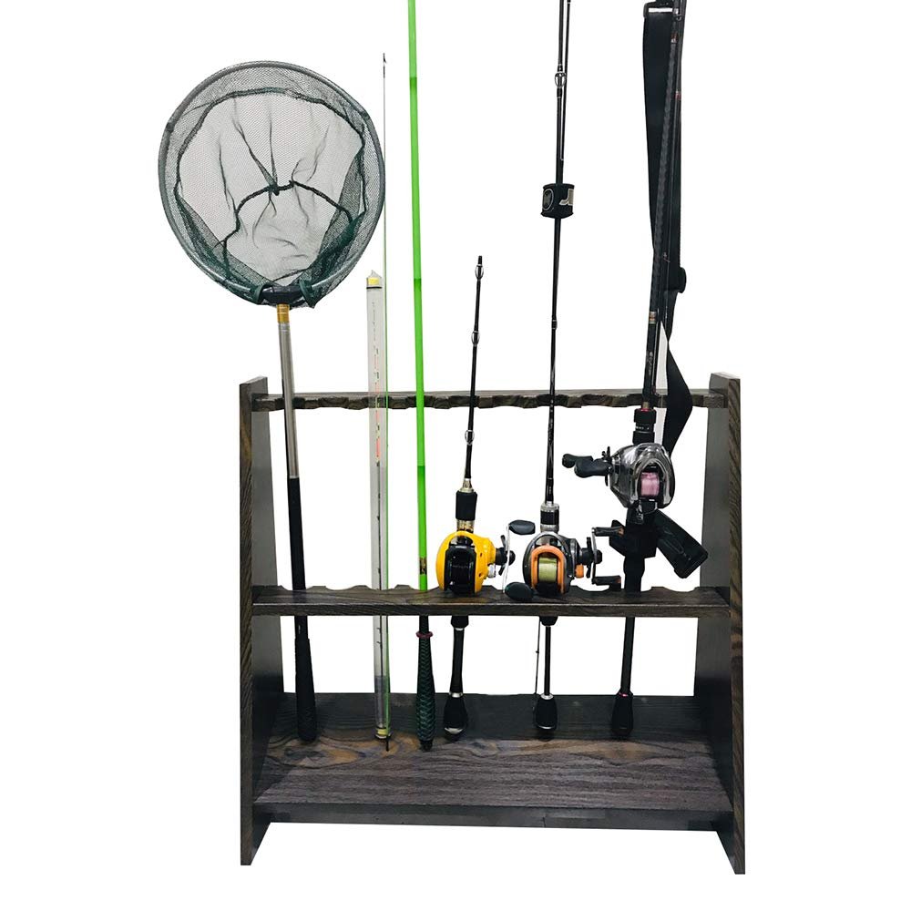 BAZAC Billiard Cue Racks,Holds Up to 6/10/12/18 Cues,Dark Wood Grain Finish Cue Stand Sticks - Floor Stand-10 Holes||Dark Wood Grain