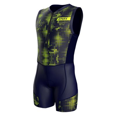 Sparx Men`s Triathlon Suit Trisuit Race Skinsuit Cycling Speed Suit Italian Fabric Swimskin (Green Cubes, 2XL)