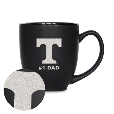 Rico Industries NCAA Tennessee Volunteers #1 Dad 15oz Laser Engraved Matte Black Ceramic Bistro Mug - for Hot or Cold Drinks