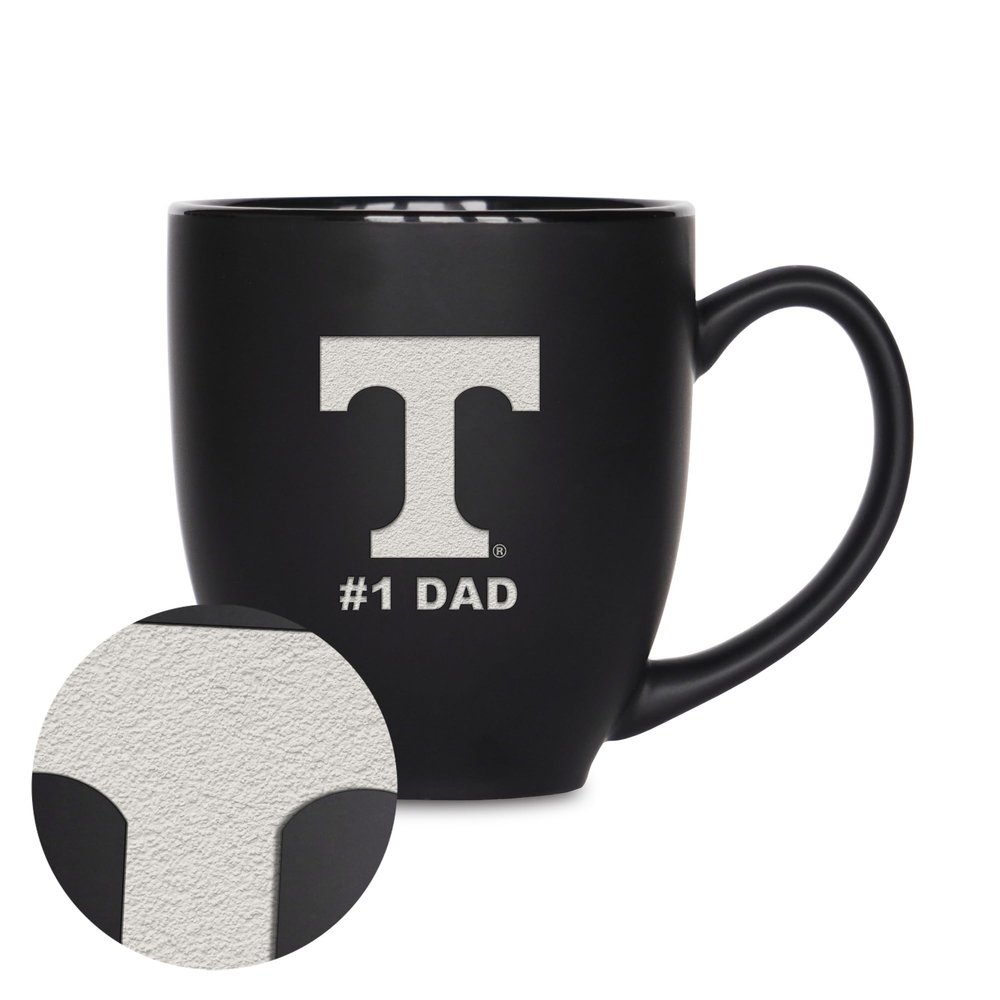 Rico Industries NCAA Tennessee Volunteers #1 Dad 15oz Laser Engraved Matte Black Ceramic Bistro Mug - for Hot or Cold Drinks