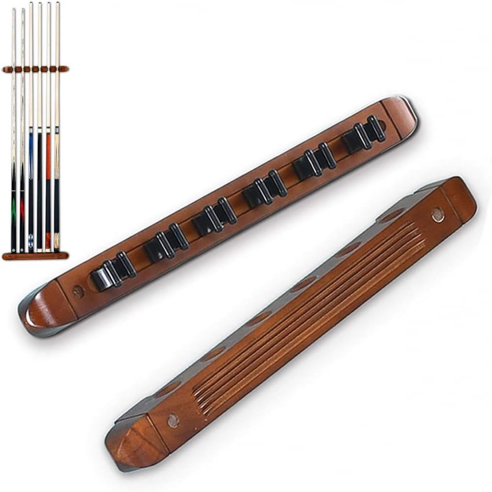 BAZAC Snooker Pool Cue Rack - Wall Mount, Stable and Durable, for Kids Club Ballroom Game Room Pool Table Accessories, Billiard Sticks Holder 6 Cues