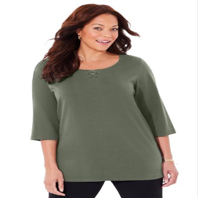 Catherines Women's Plus Size Suprema Studio Double-Ring Tee - 6X, Olive Green