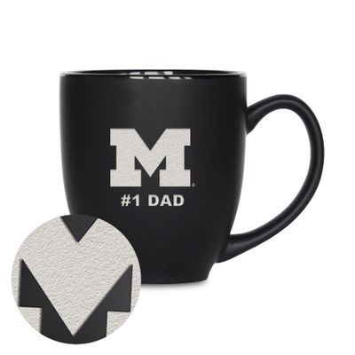 Rico Industries NCAA Michigan Wolverines #1 Dad 15oz Laser Engraved Matte Black Ceramic Bistro Mug - for Hot or Cold Drinks