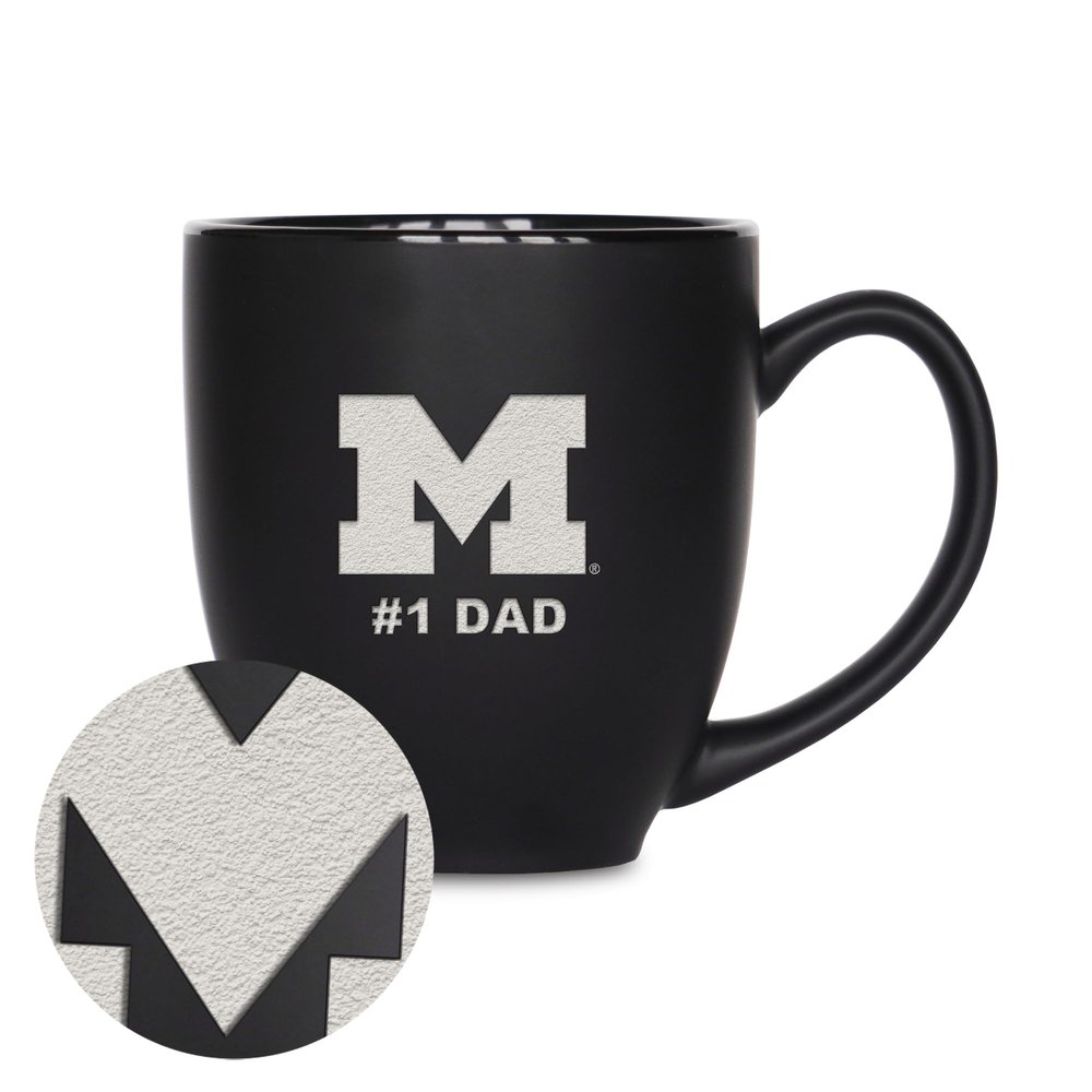 Rico Industries NCAA Michigan Wolverines #1 Dad 15oz Laser Engraved Matte Black Ceramic Bistro Mug - for Hot or Cold Drinks