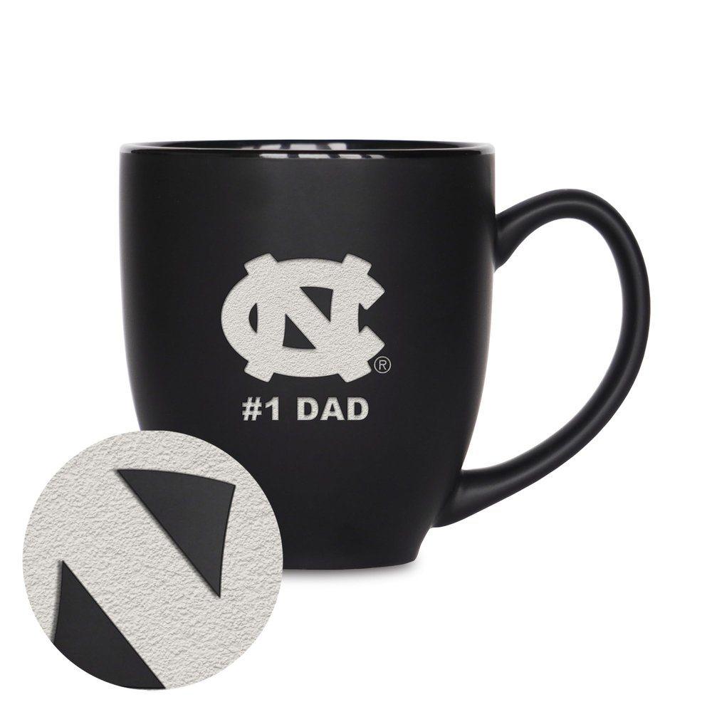 Rico Industries NCAA North Carolina Tar Heels #1 Dad 15oz Laser Engraved Matte Black Ceramic Bistro Mug - for Hot or Cold Drinks