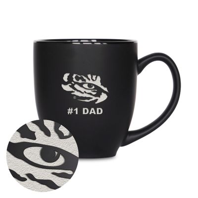 Rico Industries NCAA LSU Tigers #1 Dad 15oz Laser Engraved Matte Black Ceramic Bistro Mug - for Hot or Cold Drinks