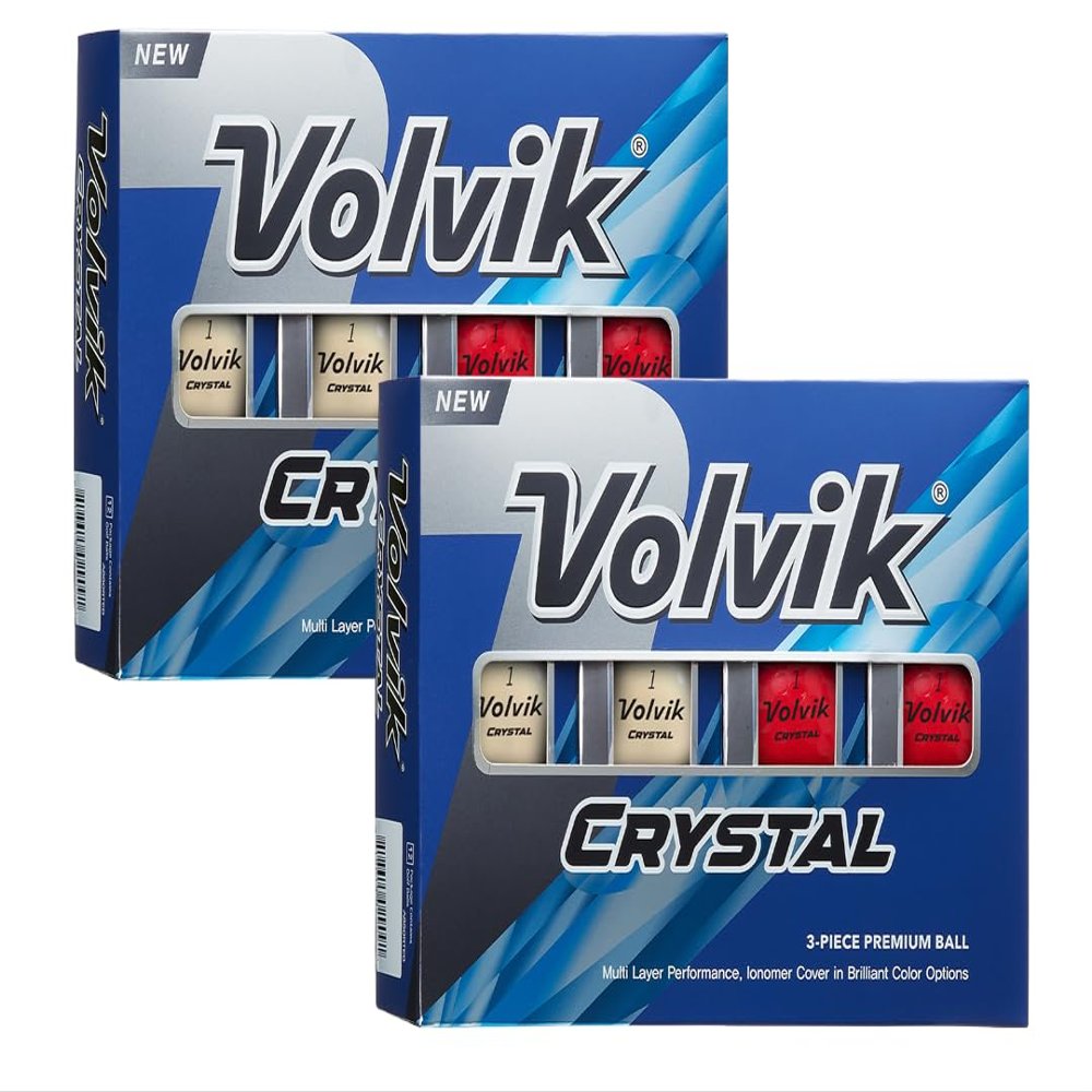 Volvik Crystal 3-Piece Premium Color Golf Balls 2 Dozen (24 Balls) - Mixed Color (White, Red)