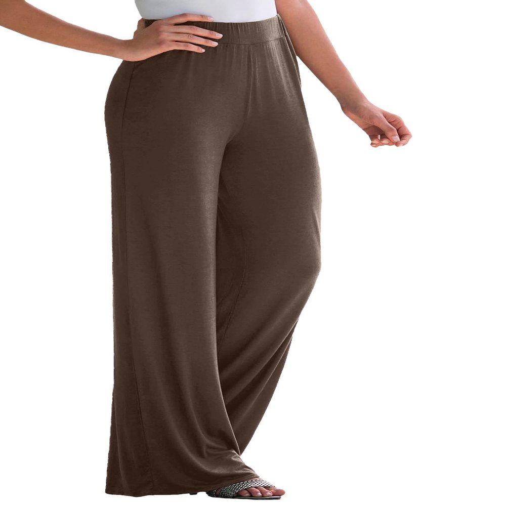 Jessica London Women's Plus Size Everyday Stretch Knit Wide Leg Pant - 12, Chocolate