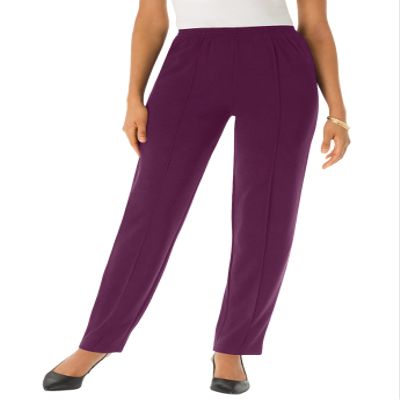 Roaman's Women's Plus Size Crease Front Knit Pant - 24 W, Dark Berry
