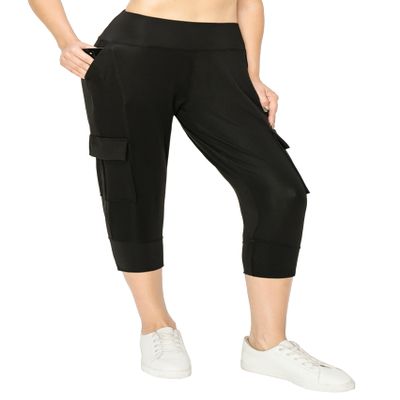 ALWAYS Women's Slim-fit Capri Jogger Track Cuff Sweatpants with Pockets Black Large
