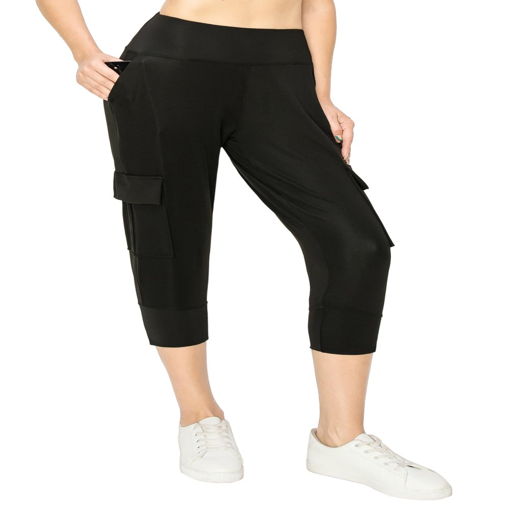 ALWAYS Women's Slim-fit Capri Jogger Track Cuff Sweatpants with Pockets Black Large