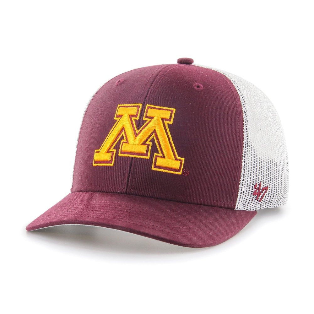 '47 Minnesota Golden Gophers Mens Womens Trucker Adjustable Snapback Dark Maroon Hat with Gold Logo
