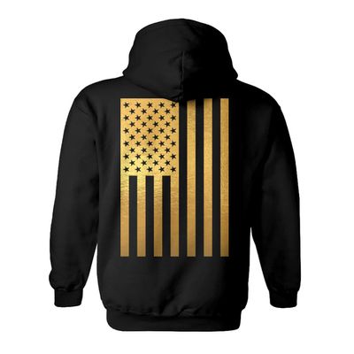 Tcombo Gold USA Flag - United States Stars Stripes Unisex Hoodie Sweatshirt (Black - Back Print, Medium)