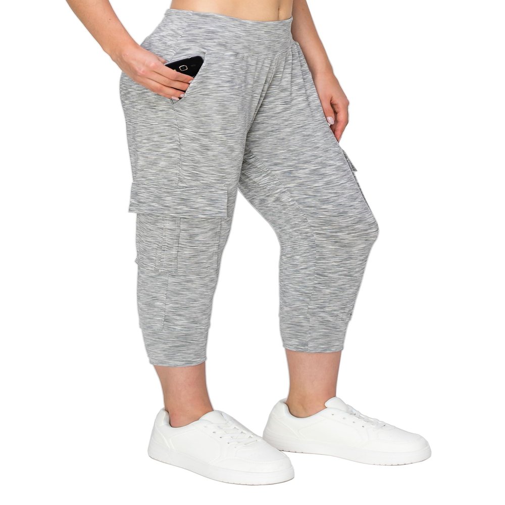 ALWAYS Women's Slim-fit Capri Jogger Track Cuff Sweatpants with Pockets Spacedye Grey Small