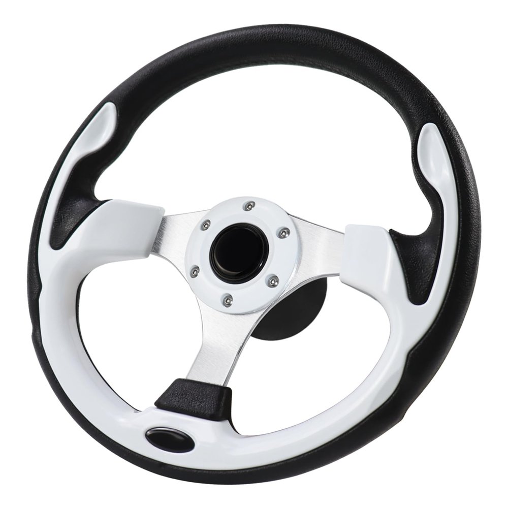 QYMOPAY 12.5inch Boat Steering Wheel, 3/4 Inch Axle Marine Steering Wheel Adapter, Yachts, Pontoon Boats white