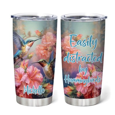 Hyturtle Personalized Gifts For Hummingbird Lover - Hummingbird Printed Custom Name Stainless Steel Tumbler 20oz With Lid - Idea Animal Lover Gifts For Women Girl Kids On Birthday, Christmas