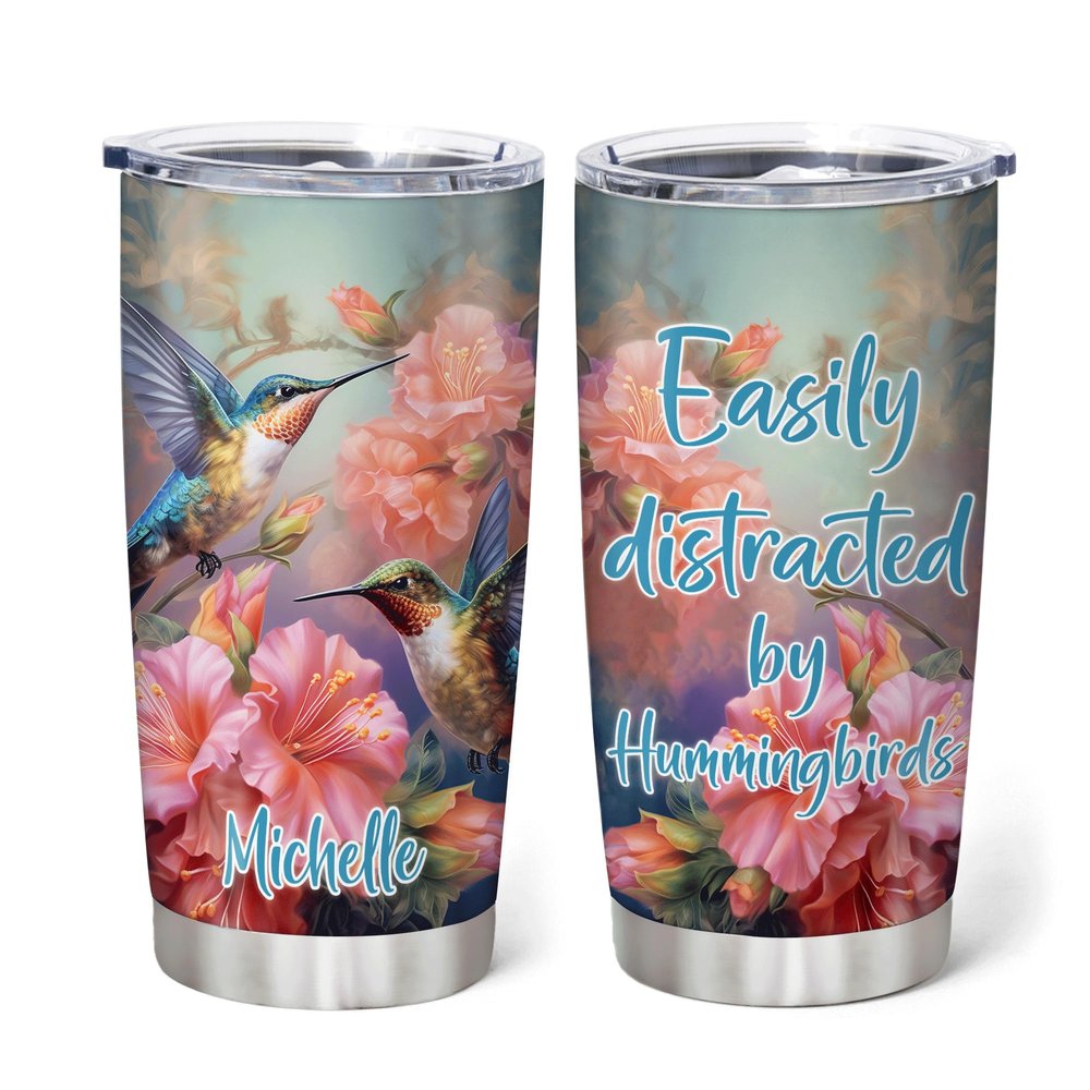 Hyturtle Personalized Gifts For Hummingbird Lover - Hummingbird Printed Custom Name Stainless Steel Tumbler 20oz With Lid - Idea Animal Lover Gifts For Women Girl Kids On Birthday, Christmas