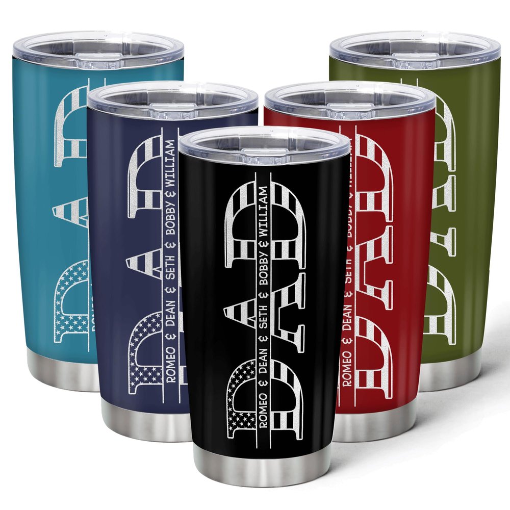 Hyturtle Personalized Fathers Day Gift For Dad - American Flag Dad Custom Stainless Steel Coffee Tumbler Cup 20oz - Funny Dad Gift From Daughter Son Wife - Dad Grandpa Gift For Birthday, Christmas