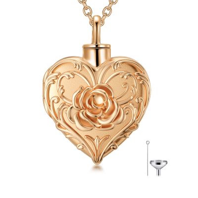 SOULMEET 18K Rose Gold Plated Flower Rose Cremation Jewelry for Ashes, Heart Rose Urn Necklace That Holds Human Dog Ashes Necklace Gift
