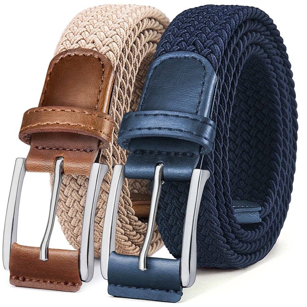 BULLIANT Woven Braided Stretch Web Belt 2Pack for Men 1 3/8"-Gift Boxed