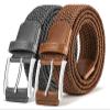 BULLIANT Belt for Men 2Pack,Mens Gift Stretch Braided Web Belt Elastic for Casual Golf Jeans,1 3/8"(Dark Gray/Brown,38"-42" Waist Adjustable)