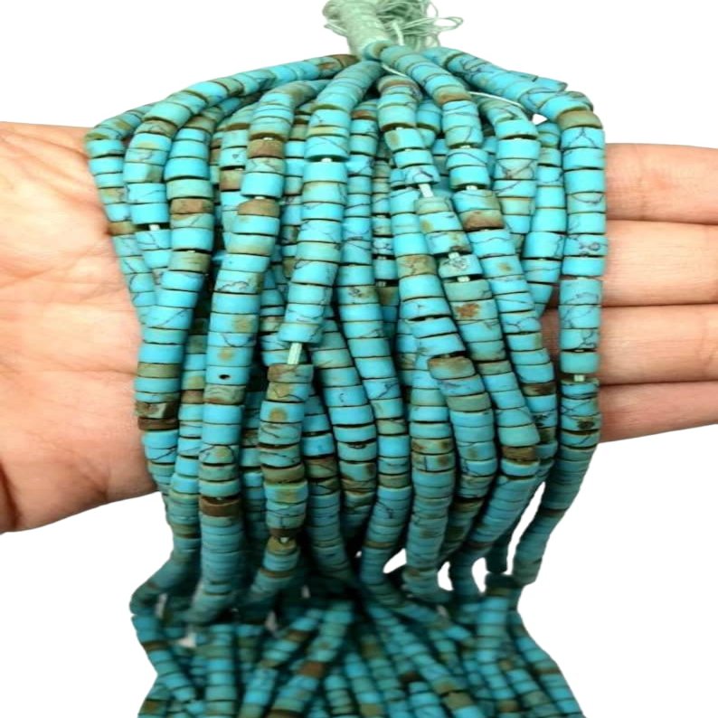 3 Strands of Natural Afghan Tube Turquoise Semi Precious Gemstone Strand 2-3mm. Spacer Loose Beads Jewelry Making Supplies Necklace, Bracelet Hand Cut