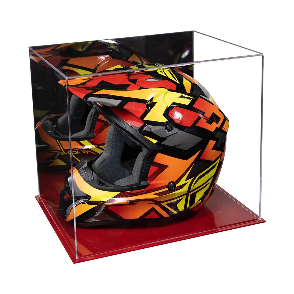 Better Display Cases Acrylic Motorcycle or Motocross Helmet Display Case with Mirror Case and Red Base - 16" x 13" x 12" (A024-B/V61B)