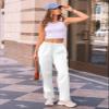 AUTOMET Women's Wide Leg Sweatpants Fleece Lined Baggy Straight Leg Lounge Pants Fall Outfits Athletic Joggers with Pockets White M view 2