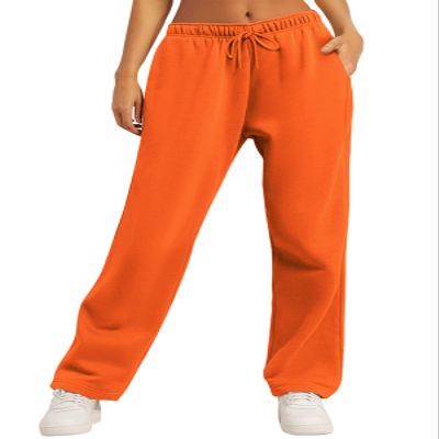 AUTOMET Women's Wide Leg Sweatpants Fleece Lined Baggy Straight Leg Lounge Pants Fall Outfits Athletic Joggers with Pockets Orange M