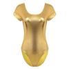 YOOJIA Women's Shiny Metallic Liquid Short Sleeve Gymnastic Dance Leotard Bodysuit Dancewear Gold 3X-Large view 3