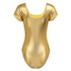 YOOJIA Women's Shiny Metallic Liquid Short Sleeve Gymnastic Dance Leotard Bodysuit Dancewear Gold 3X-Large view 4