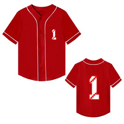 Baby Baseball Jersey 1 Year Old Birthday Party Shirt Short Sleeve Button Tee 1st Infant Toddler T Shirt Gift (Red B,9 Months)