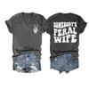 Someone's Feral Wife T Shirt Feral Wife Shirt Somebody S Feral Wife Shirt Casual Vintage T-Shirts Fun V Neck Tee Funny Tank Tops Loose Tshirts Women Gifts Charcoal view 1