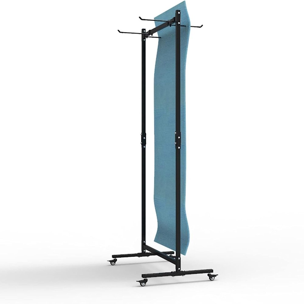 Katzowen Freestanding Yoga Mat Display Shelf, Gym/Studios/Garage Huge Capacity Storage Cart for Hanging Exercise Mats/Yoga Straps, with Adjustable Hooks & Wheels