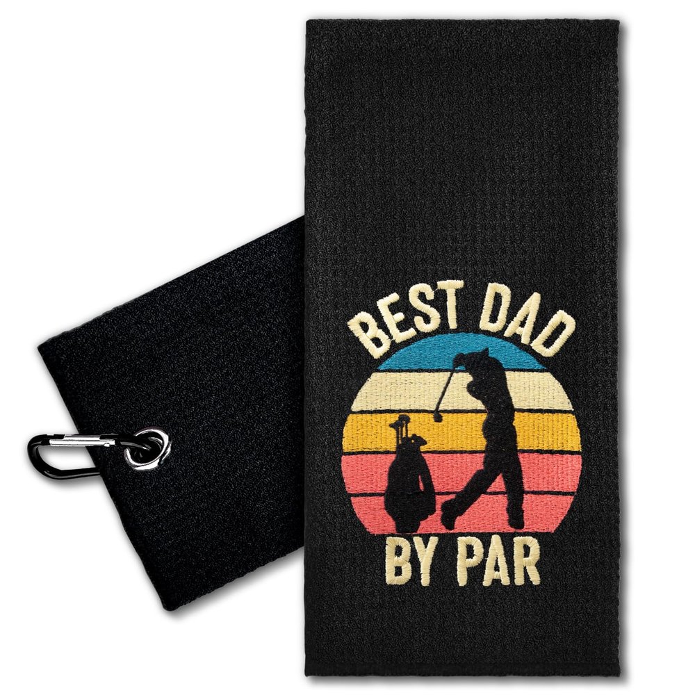 ERHACHAIJIA Best Dad by Par Embroidered Golf Towel with Clip. Funny Retro Golf Accessories Golf Gifts for Men Golf Lover Dad Papa Grandpa, Birthday Retirement Father's Day for Golf Fan