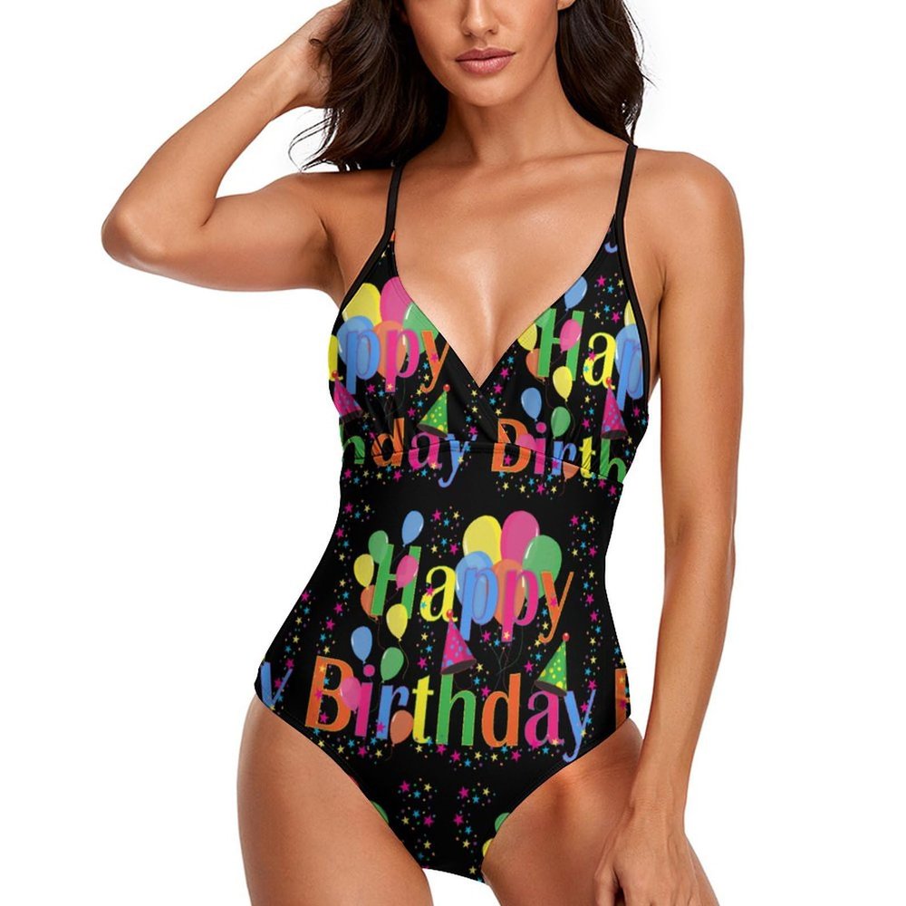 Bikini Color, Atmosphere, Happy Birthday Bathing Suit Women's Swimwear One-Piece Swimming Costume Tummy Control Swimsuits S