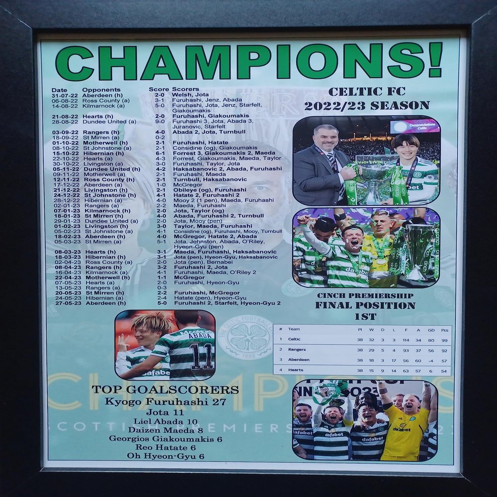 Celtic 2023 Scottish Premiership champions - framed print