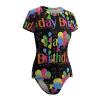 Color, Atmosphere, Happy Birthday Women's One-Piece Swimsuit Triangle Bathing Swimsuit Beach Party XL view 2