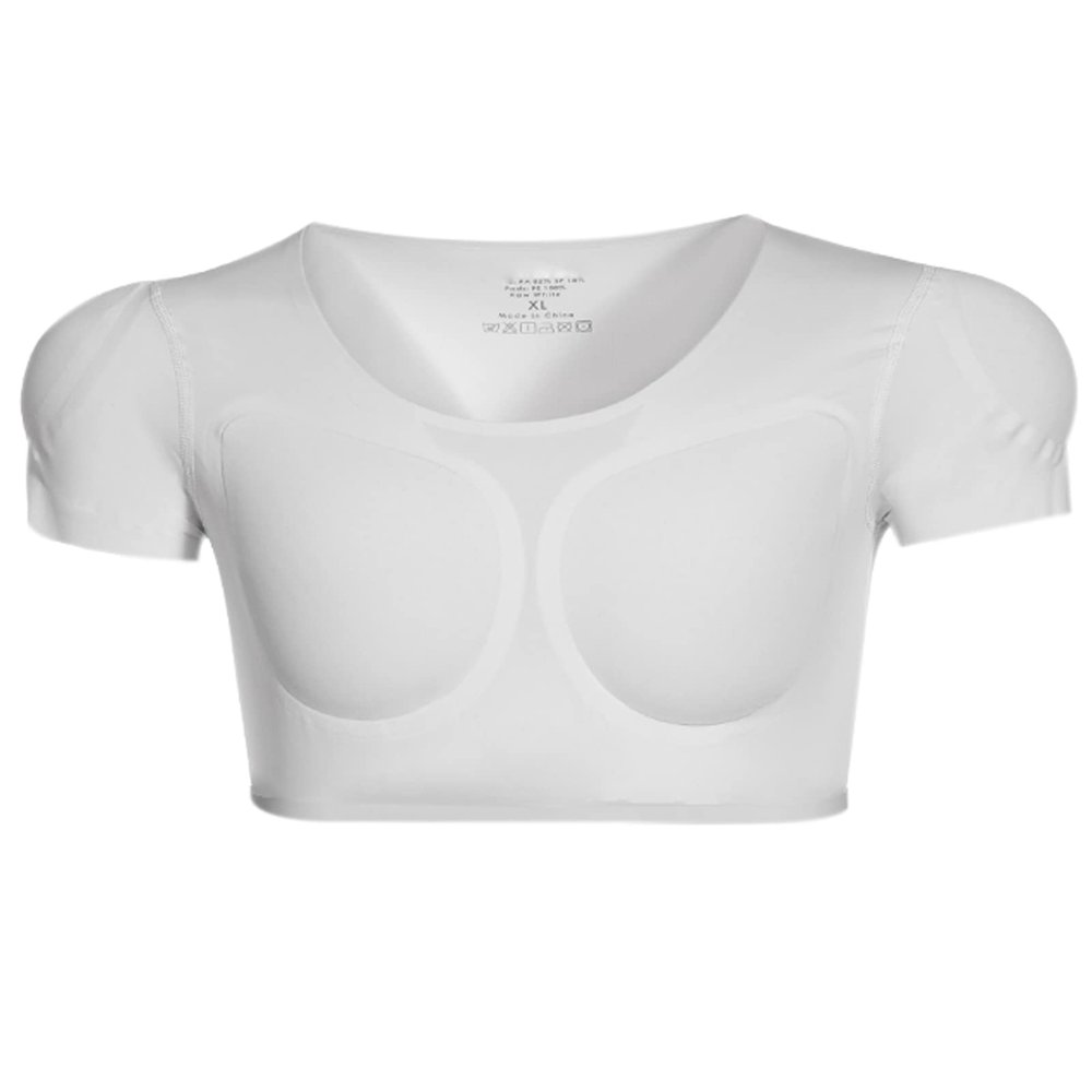 Men Fake Chest Muscle Shirt Breathable Comfort Padded Shoulder Pads Shape Undershirt,White,L