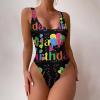 Color, Atmosphere, Happy Birthday Women's Bikini Swimsuit Triangle Bathing Swimsuit Beach Party S view 2
