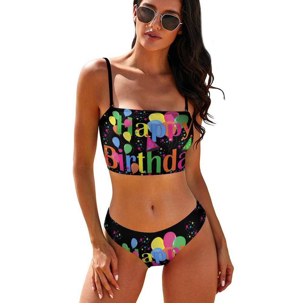 Color, Atmosphere, Happy Birthday Women's Bikini Swimming Costume Triangle Bathing Swimsuit Beach Party S