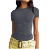 Women's Stretchy Basic Tshirts Tops Summer Crewneck Slim Fit Blouses Short Sleeve Cute Clothes Y2K Tops Dark Gray view 1