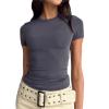 Women's Stretchy Basic Tshirts Tops Summer Crewneck Slim Fit Blouses Short Sleeve Cute Clothes Y2K Tops Dark Gray view 2