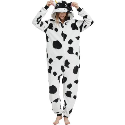 Yemnut Snug Fit Adult Unisex Cow Onesie Cosplay CostumeOne Piece Pajama Halloween Homewear Suit for Women and Men (X-Large, Cow)