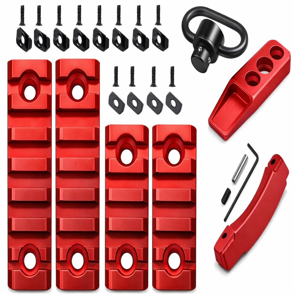 Gotical 7 Slots Picatinny Rail Section Adapter with QD Swivel 1.25 Inch is Included and Compatible with MLOK Mounting Devices (Pack of 4-5,7 Slots, Trigger Guard & Attachment)